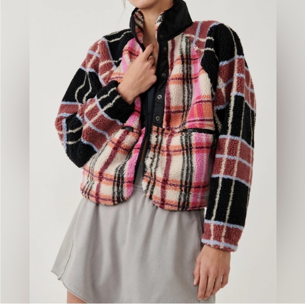 NWT Free People FP Movement hit the slopes Fleece Jacket XS Autumn Combo 🧡🩷 - Picture 2 of 5